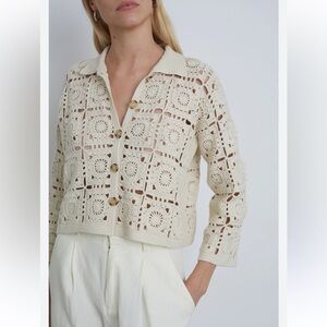 Solitaire Beige Crochet Cardigan -100% Cotton